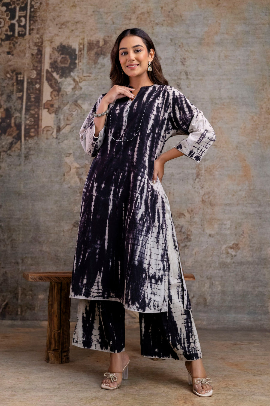 Indigo Tie-Dye Straight Kurti Pant Set – Pure Cotton