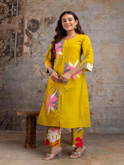Premium Mustard Floral printed Ethnic Cotton Wear