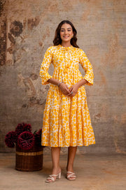 Aaronee Yellow Summer Print Pure Cotton Middy Dress – Stylish & Breezy