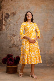 Aaronee Yellow Summer Print Pure Cotton Middy Dress – Stylish & Breezy