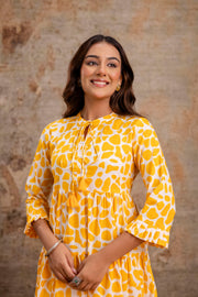 Aaronee Yellow Summer Print Pure Cotton Middy Dress – Stylish & Breezy