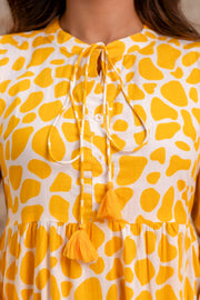 Aaronee Yellow Summer Print Pure Cotton Middy Dress – Stylish & Breezy