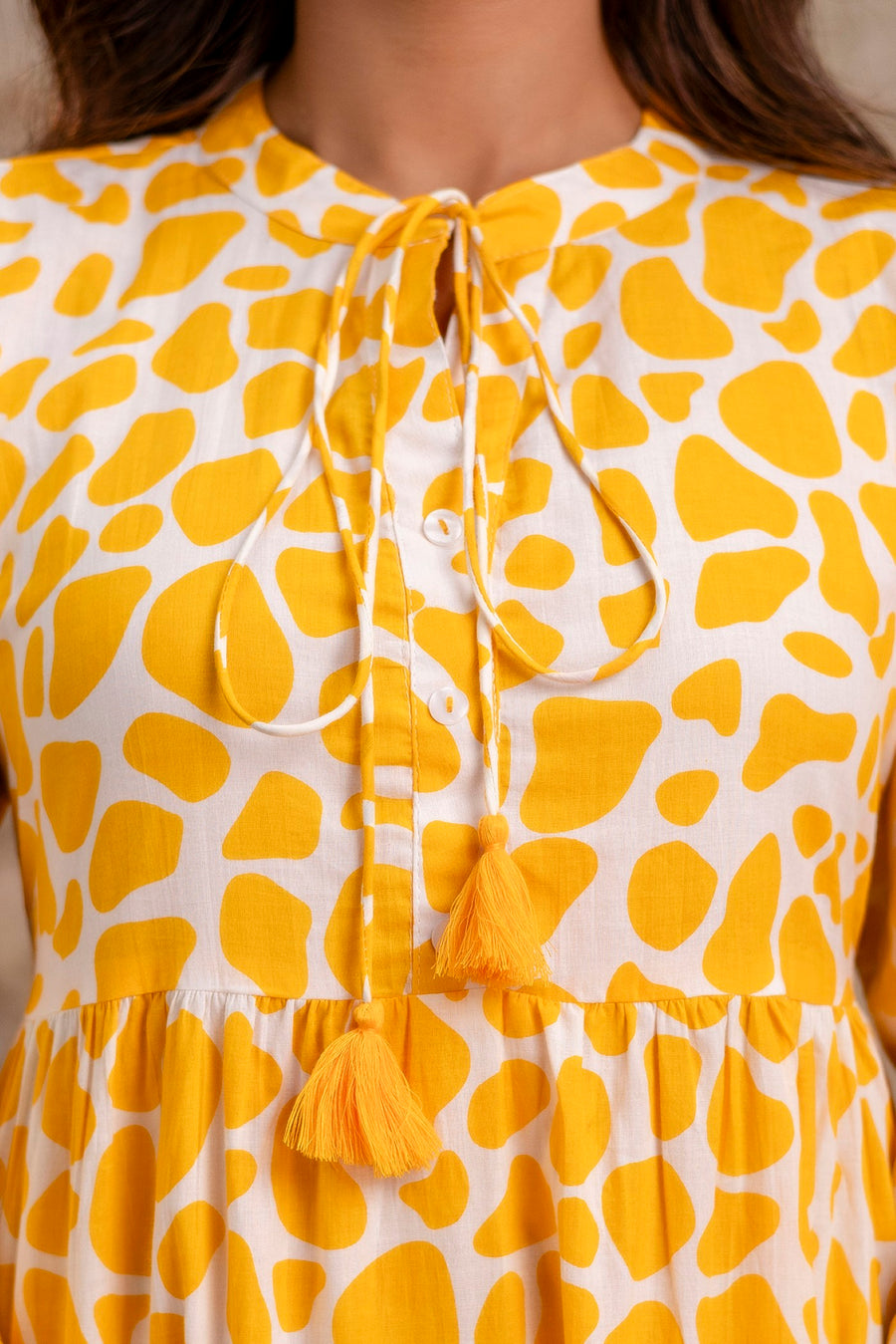 Aaronee Yellow Summer Print Pure Cotton Middy Dress – Stylish & Breezy