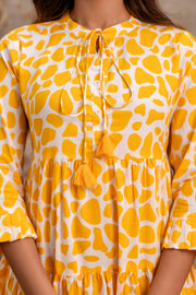 Aaronee Yellow Summer Print Pure Cotton Middy Dress – Stylish & Breezy