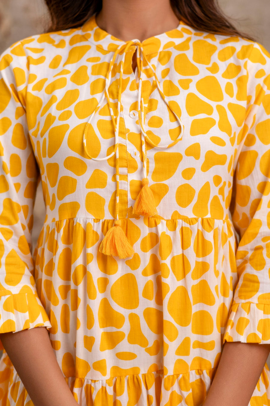 Aaronee Yellow Summer Print Pure Cotton Middy Dress – Stylish & Breezy