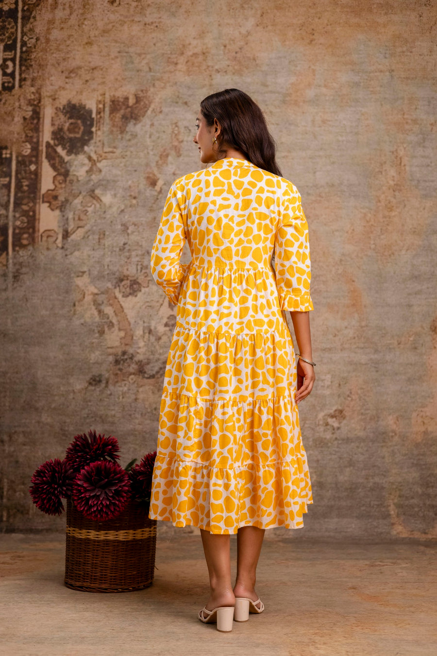 Aaronee Yellow Summer Print Pure Cotton Middy Dress – Stylish & Breezy