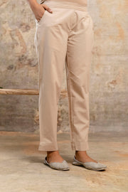 Elegant Beige Cotton Pants for Women – Comfort Fit by Aaronee