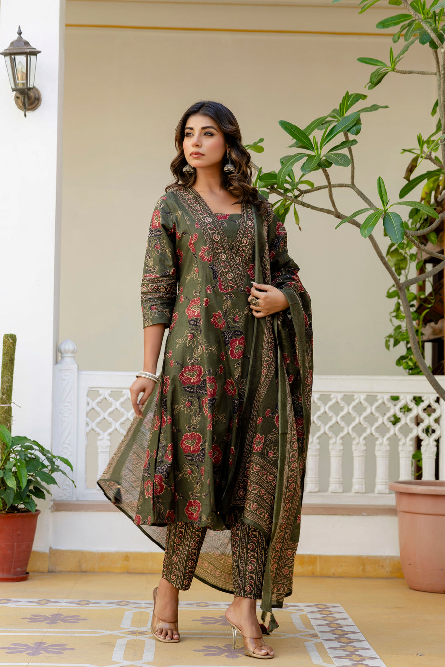 AARONEE Beautiful Cotton Anarkali Kurta Set with Kota Doriya Dupatta for Women