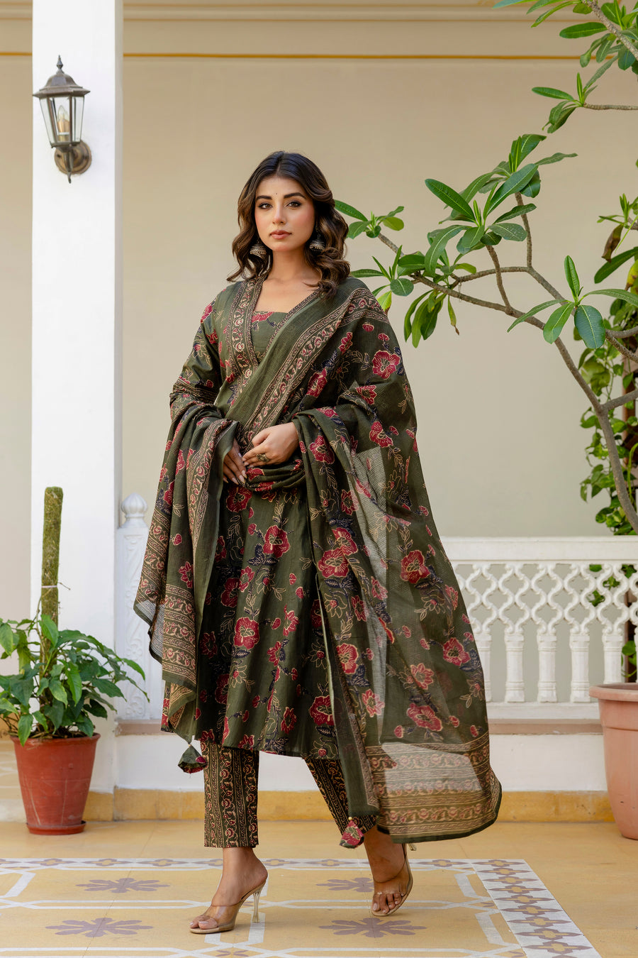 AARONEE Beautiful Cotton Anarkali Kurta Set with Kota Doriya Dupatta for Women