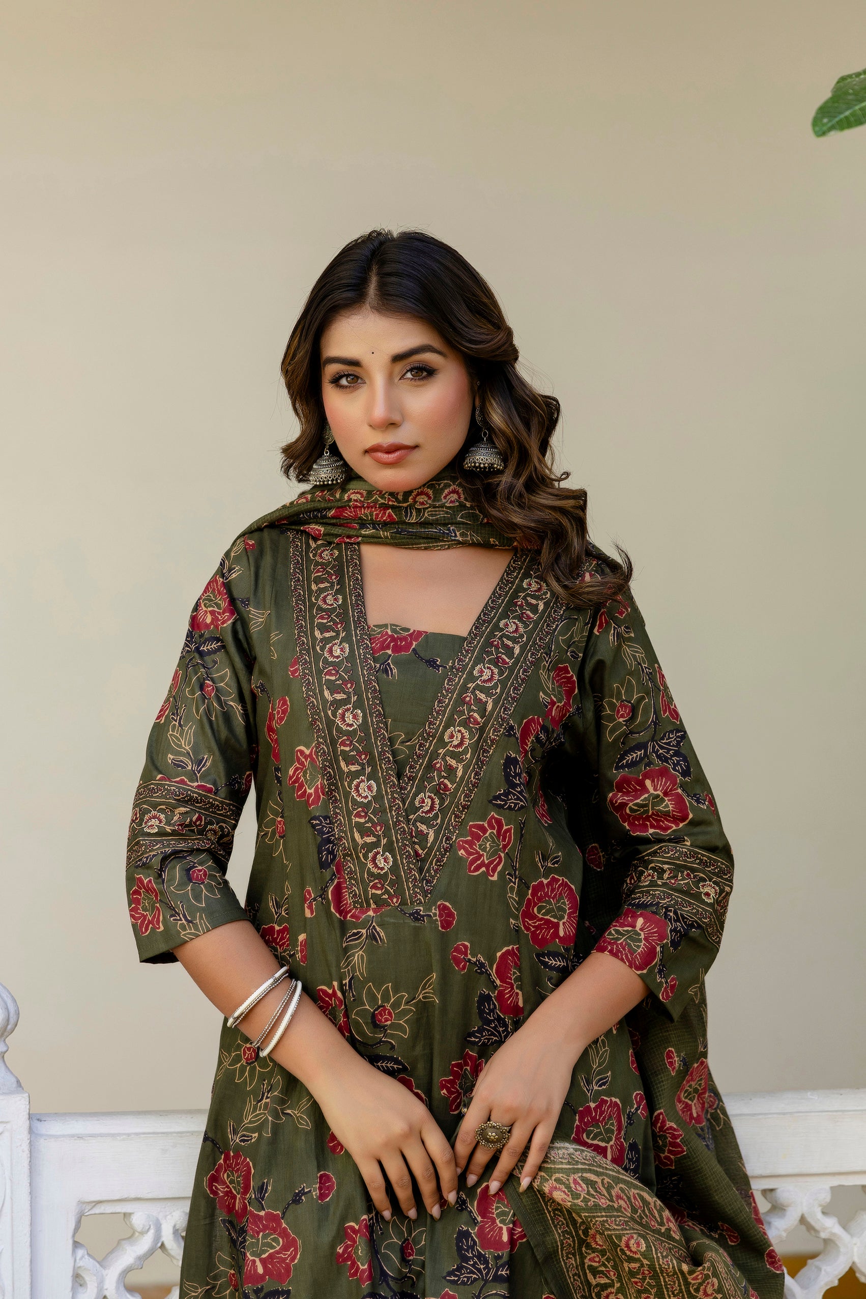 AARONEE Beautiful Cotton Anarkali Kurta Set with Kota Doriya Dupatta for Women