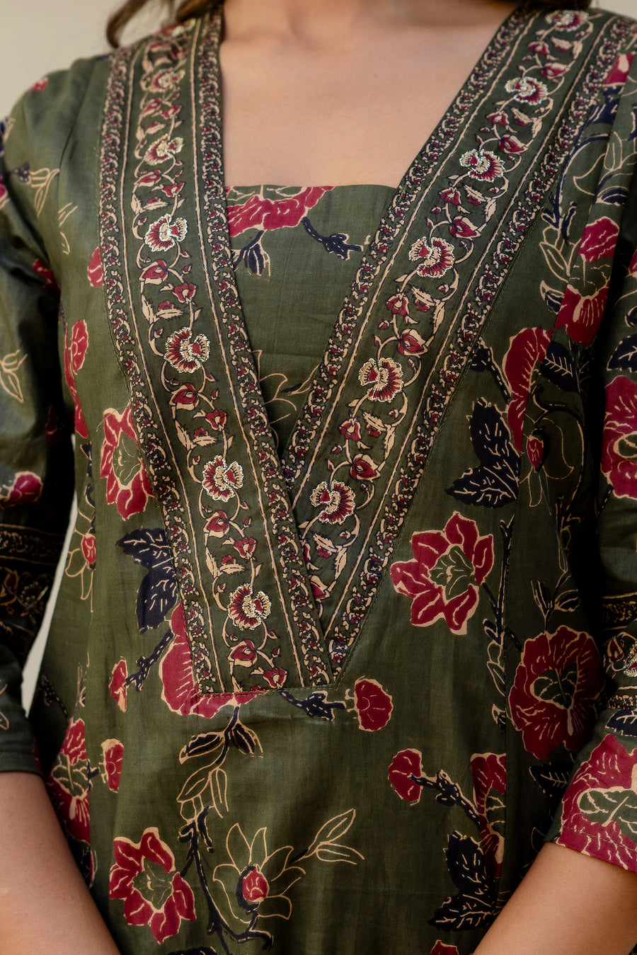 AARONEE Beautiful Cotton Anarkali Kurta Set with Kota Doriya Dupatta for Women