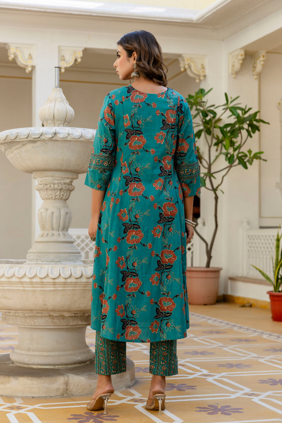 AARONEE Beautiful Cotton Anarkali Kurta Set with Kota Doriya Dupatta for Women