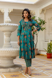 AARONEE Beautiful Cotton Anarkali Kurta Set with Kota Doriya Dupatta for Women
