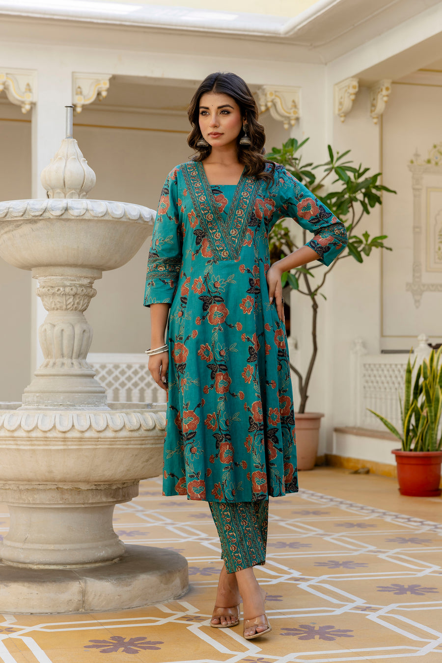 AARONEE Beautiful Cotton Anarkali Kurta Set with Kota Doriya Dupatta for Women