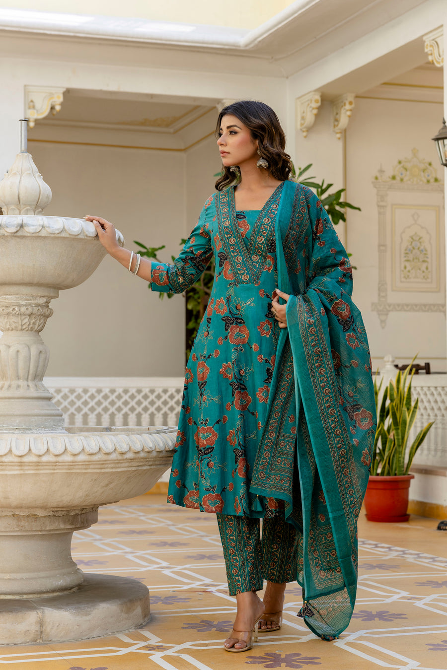 AARONEE Beautiful Cotton Anarkali Kurta Set with Kota Doriya Dupatta for Women