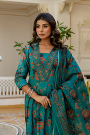 AARONEE Beautiful Cotton Anarkali Kurta Set with Kota Doriya Dupatta for Women