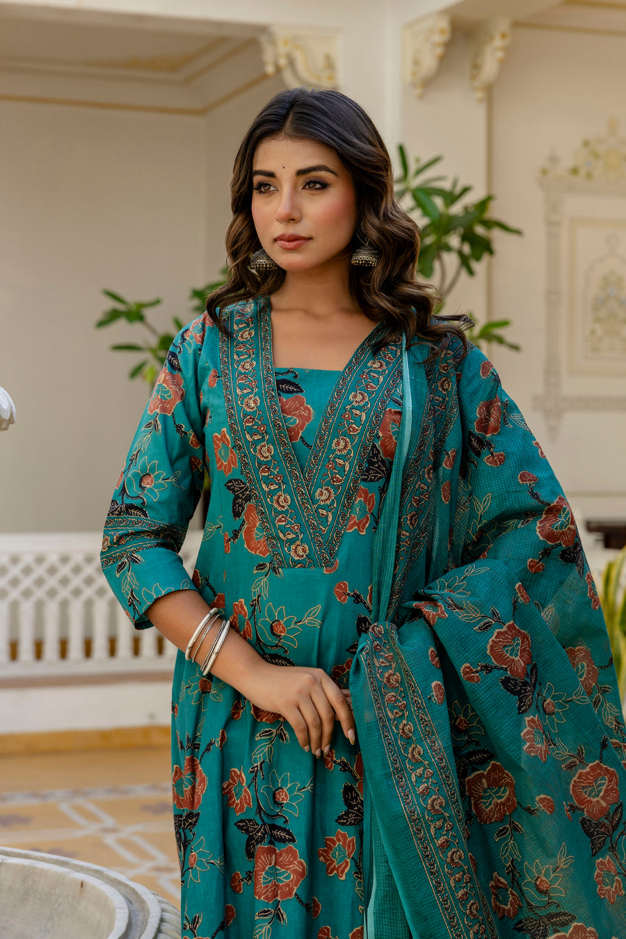 AARONEE Beautiful Cotton Anarkali Kurta Set with Kota Doriya Dupatta for Women