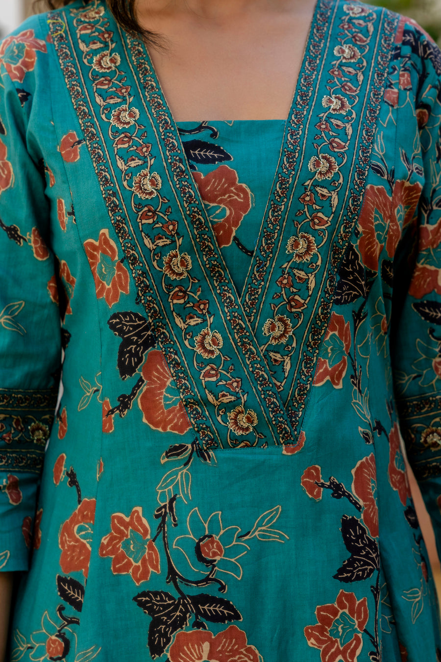AARONEE Beautiful Cotton Anarkali Kurta Set with Kota Doriya Dupatta for Women