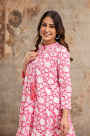 Pretty in Pink: Stylish Summer Floral Middi Dress for Women