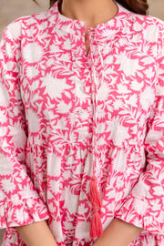 Pretty in Pink: Stylish Summer Floral Middi Dress for Women