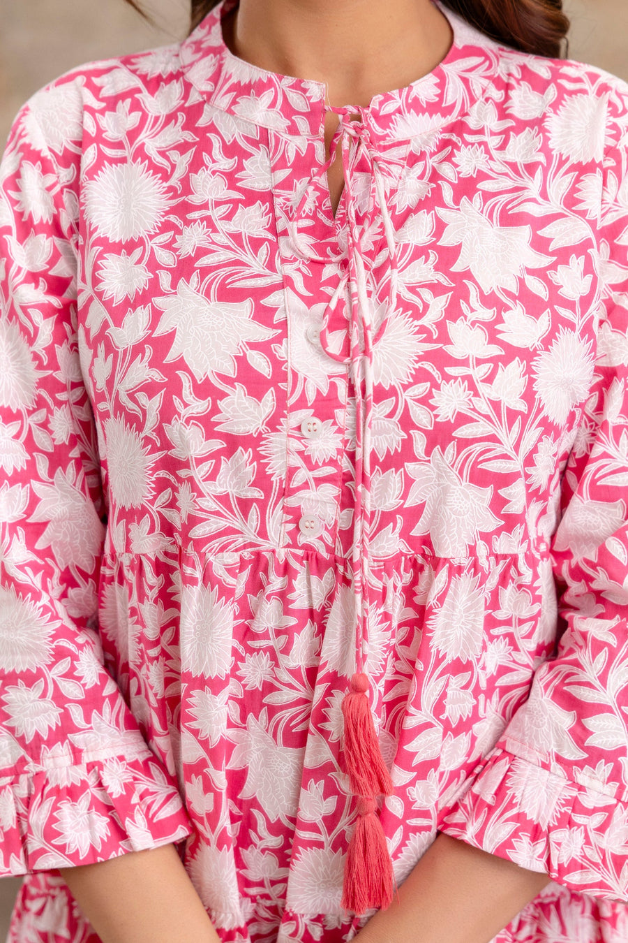 Pretty in Pink: Stylish Summer Floral Middi Dress for Women