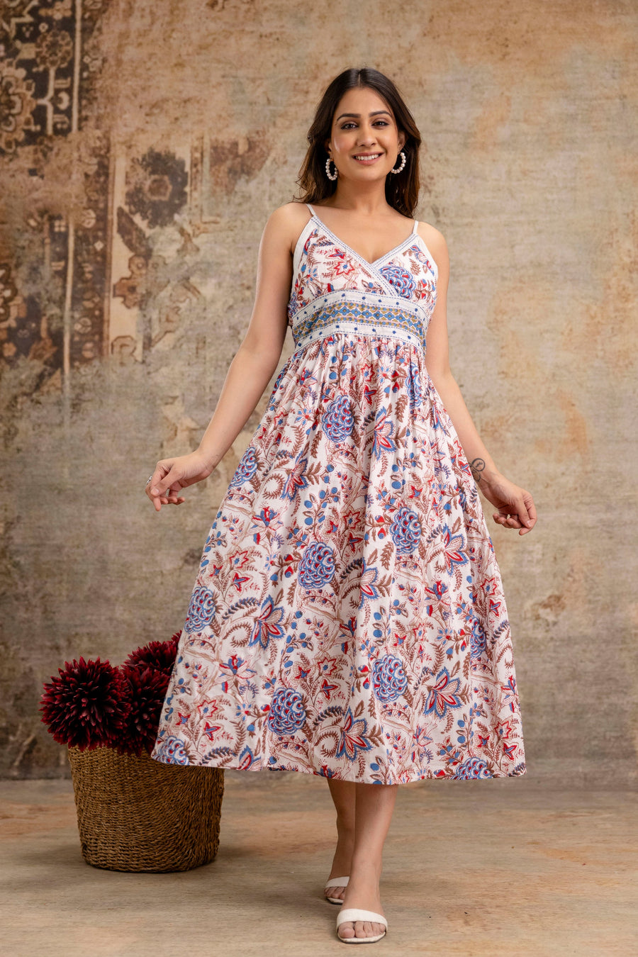LUXE BLOOM: Elegant Summer Floral Midi Dress for Women