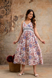 LUXE BLOOM: Elegant Summer Floral Midi Dress for Women