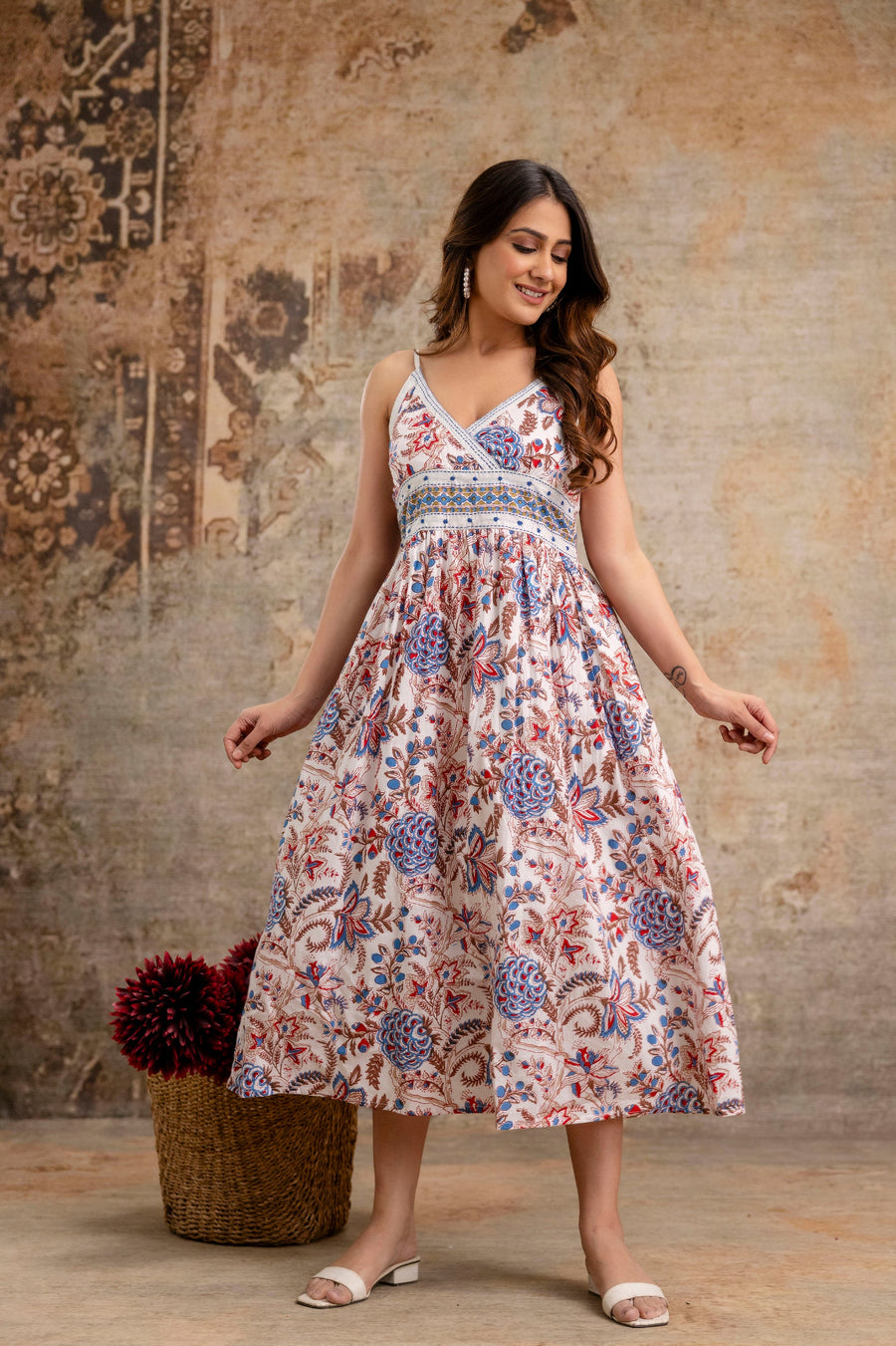 LUXE BLOOM: Elegant Summer Floral Midi Dress for Women