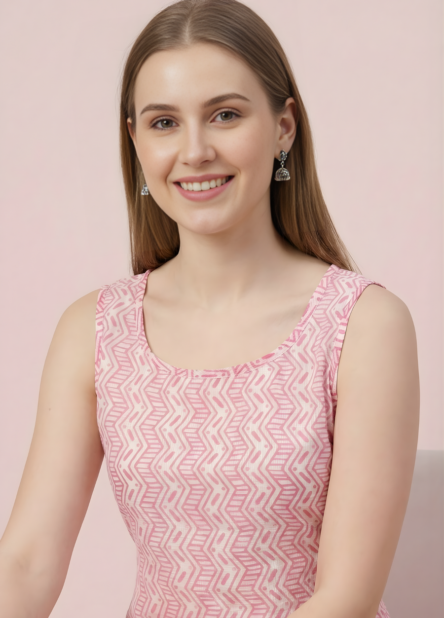 Aaronee Blush Pink Pure Cotton Sleeveless Kurta Pant Set for Women