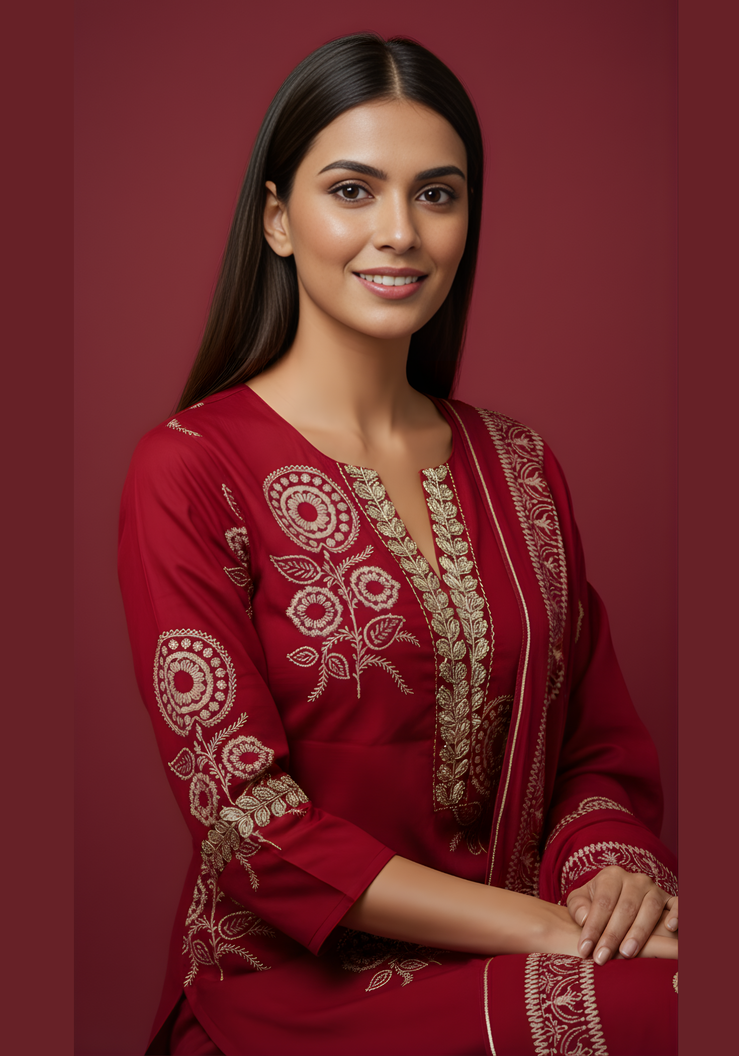 Maroon Embroidered Pure Cotton Kurta DSet for Women – Aaroneeupatta