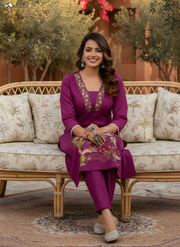 Aaronee Magenta Floral Printed Pure Cotton Kurta Set for Women