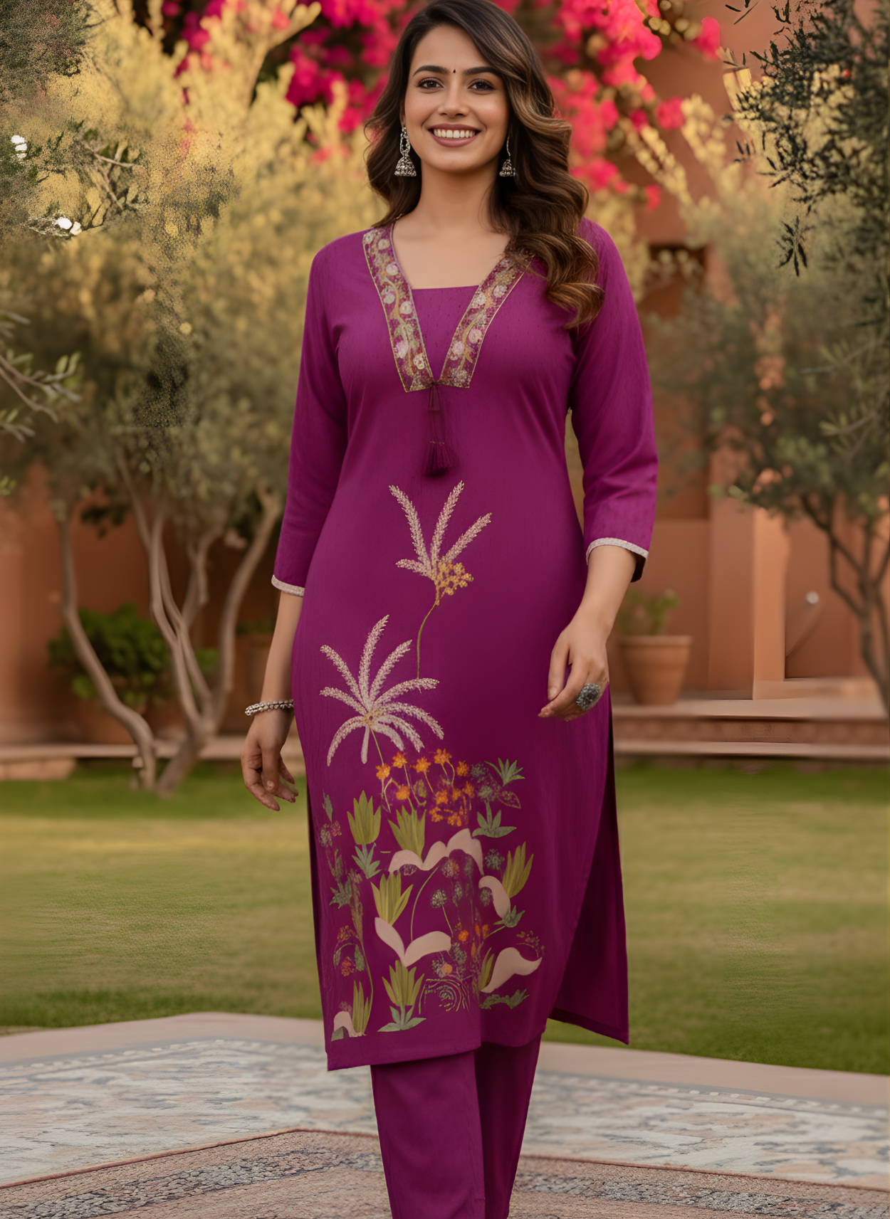 Aaronee Elegant Magenta Cotton Kurta with Pants