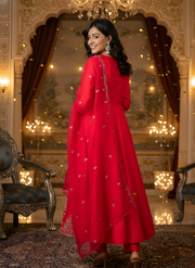 Elegant Rani Pink Embroidered Anarkali Kurta Set for Women