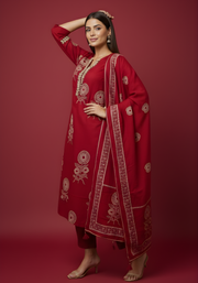 Maroon Embroidered Pure Cotton Kurta DSet for Women – Aaroneeupatta