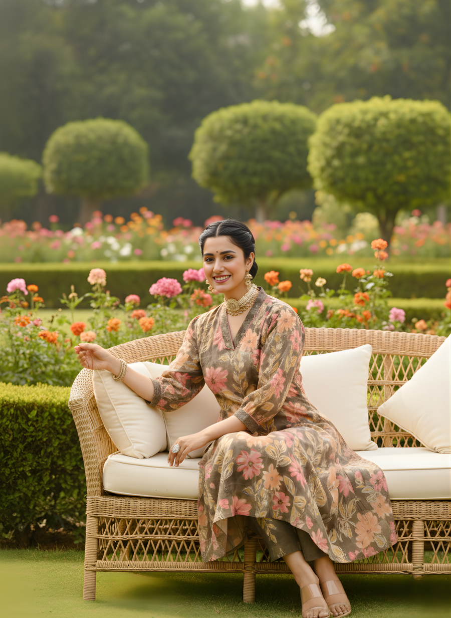 Latest Flower Print Kurta Set for Women