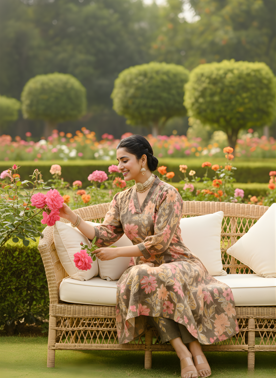 Latest Flower Print Kurta Set for Women