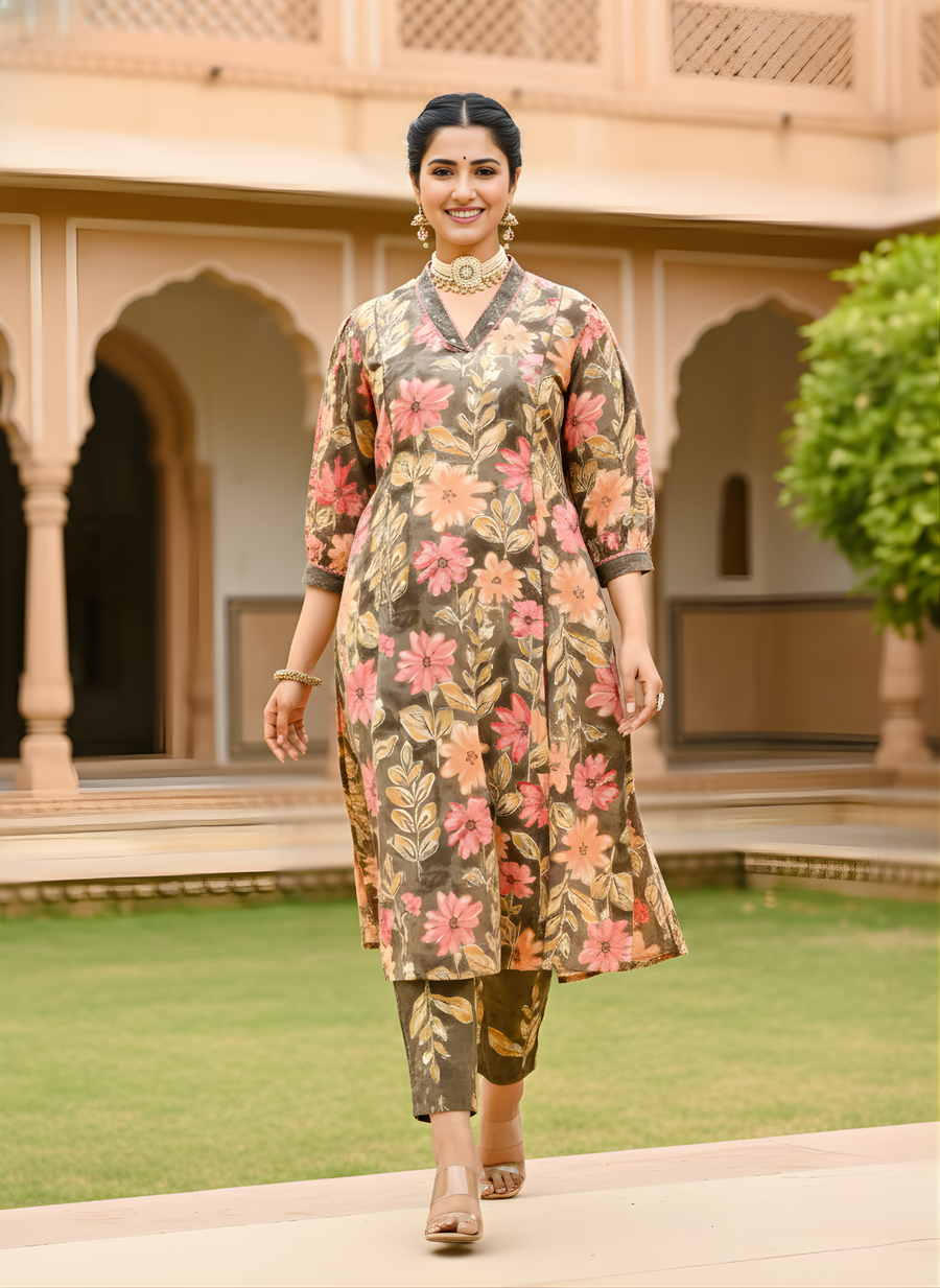 Latest Flower Print Kurta Set for Women