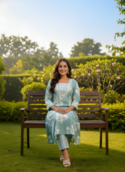 Sea Green Printed Cotton Kurta Pant Set for Women – Aaronee Pure Cotton Collection