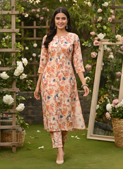 Green Flower Print Kurta Set for Women