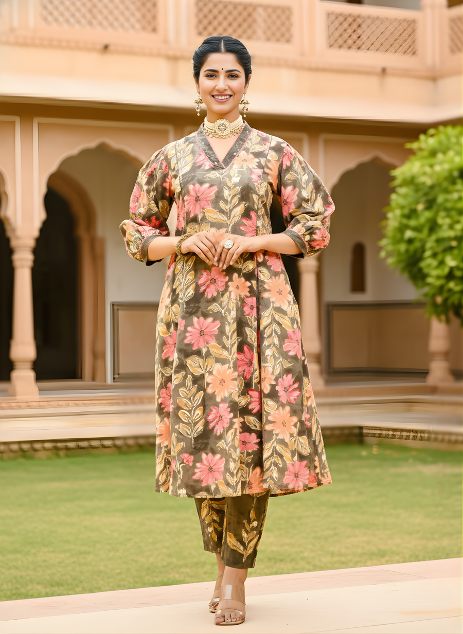 Latest Flower Print Kurta Set for Women