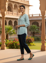 Aaronee Pure Cotton Sky Blue Printed Top for Women – Elegant Daily Wear
