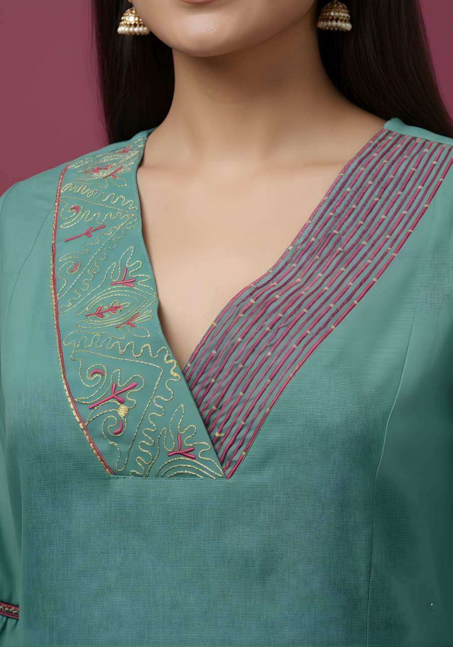 Aaronee festive Mul Chanderi kurta set for women