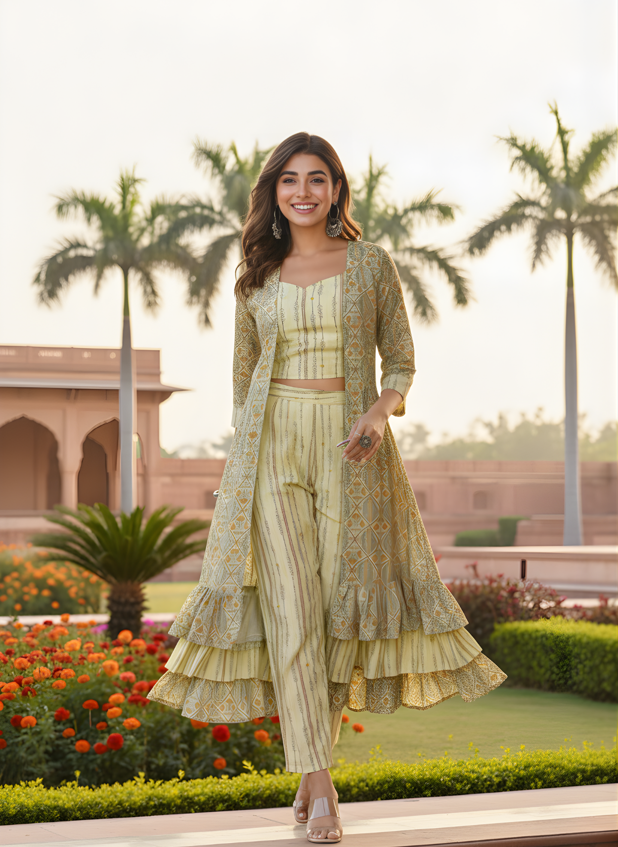 Aaronee Pastel Green Pure Cotton Western Cord Set for Women