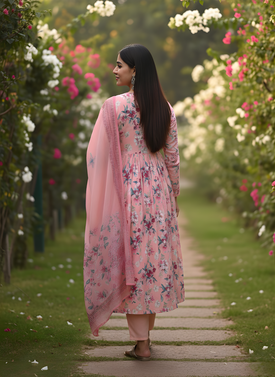 Elegant Floral Pink Kurta Set for Women with Dupatta