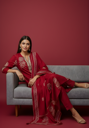 Maroon Embroidered Pure Cotton Kurta DSet for Women – Aaroneeupatta
