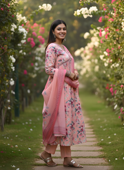Elegant Floral Pink Kurta Set for Women with Dupatta