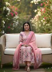 Elegant Floral Pink Kurta Set for Women with Dupatta