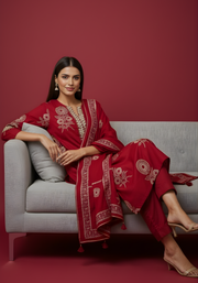Maroon Embroidered Pure Cotton Kurta DSet for Women – Aaroneeupatta