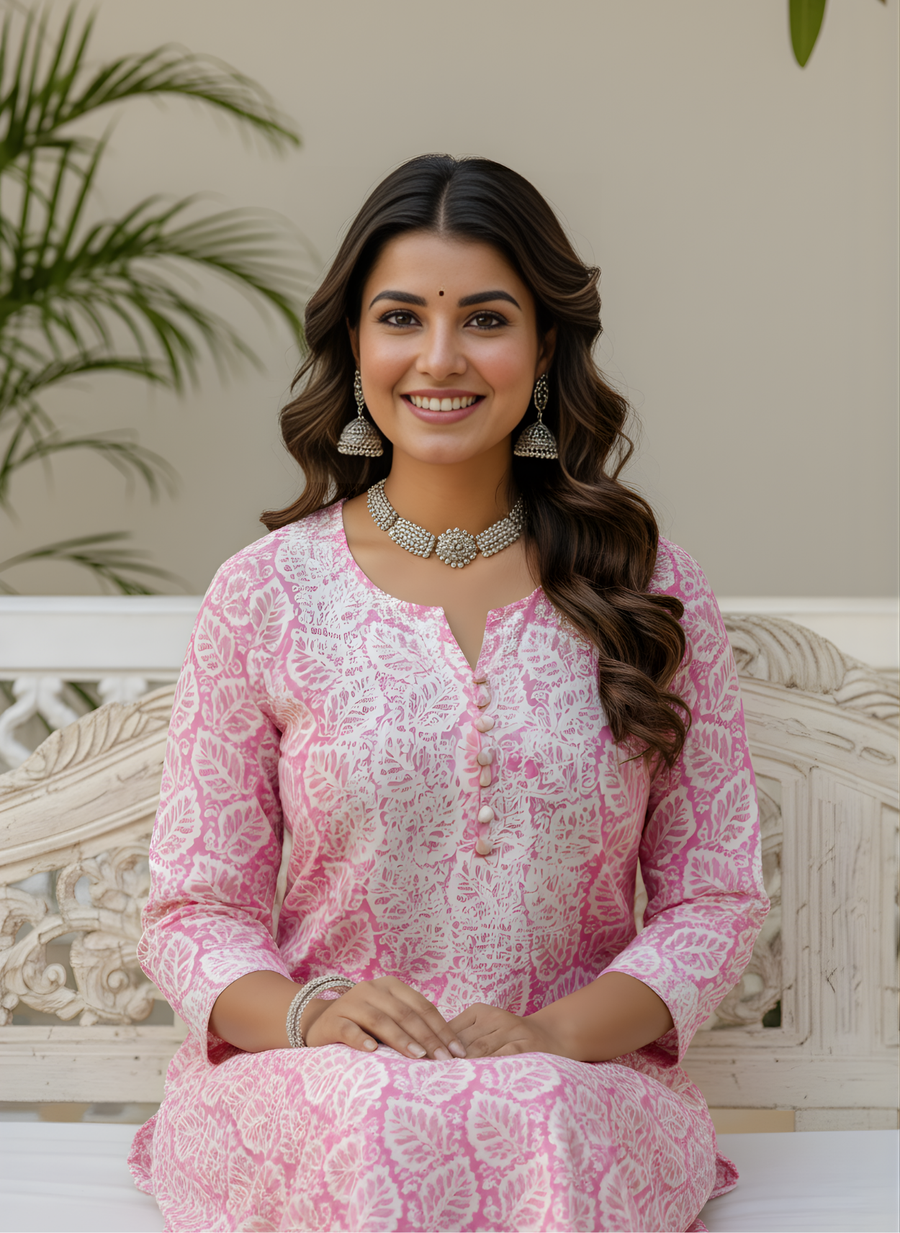 Pure Cotton Printed Kurta Set by Aaronee