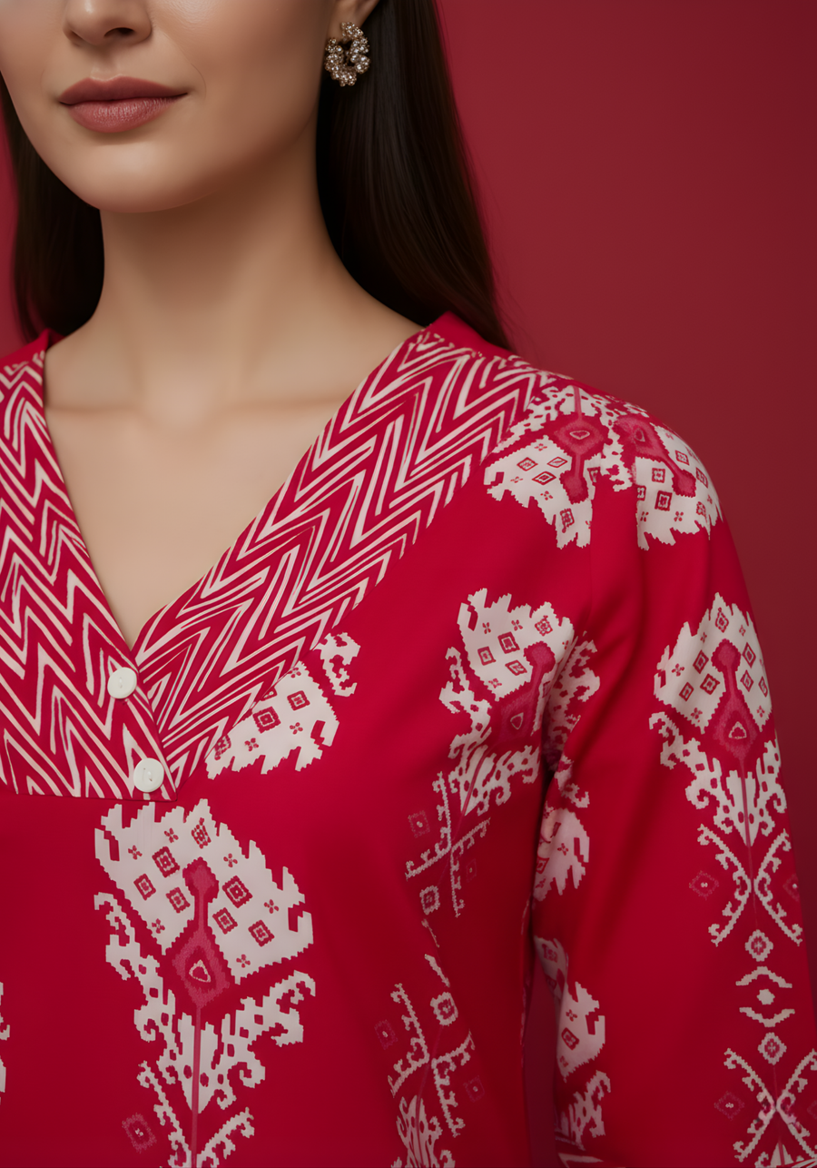 Red Pure Cotton Printed Kurti for Women | Elegant Everyday Ethnic Wear – Aaronee